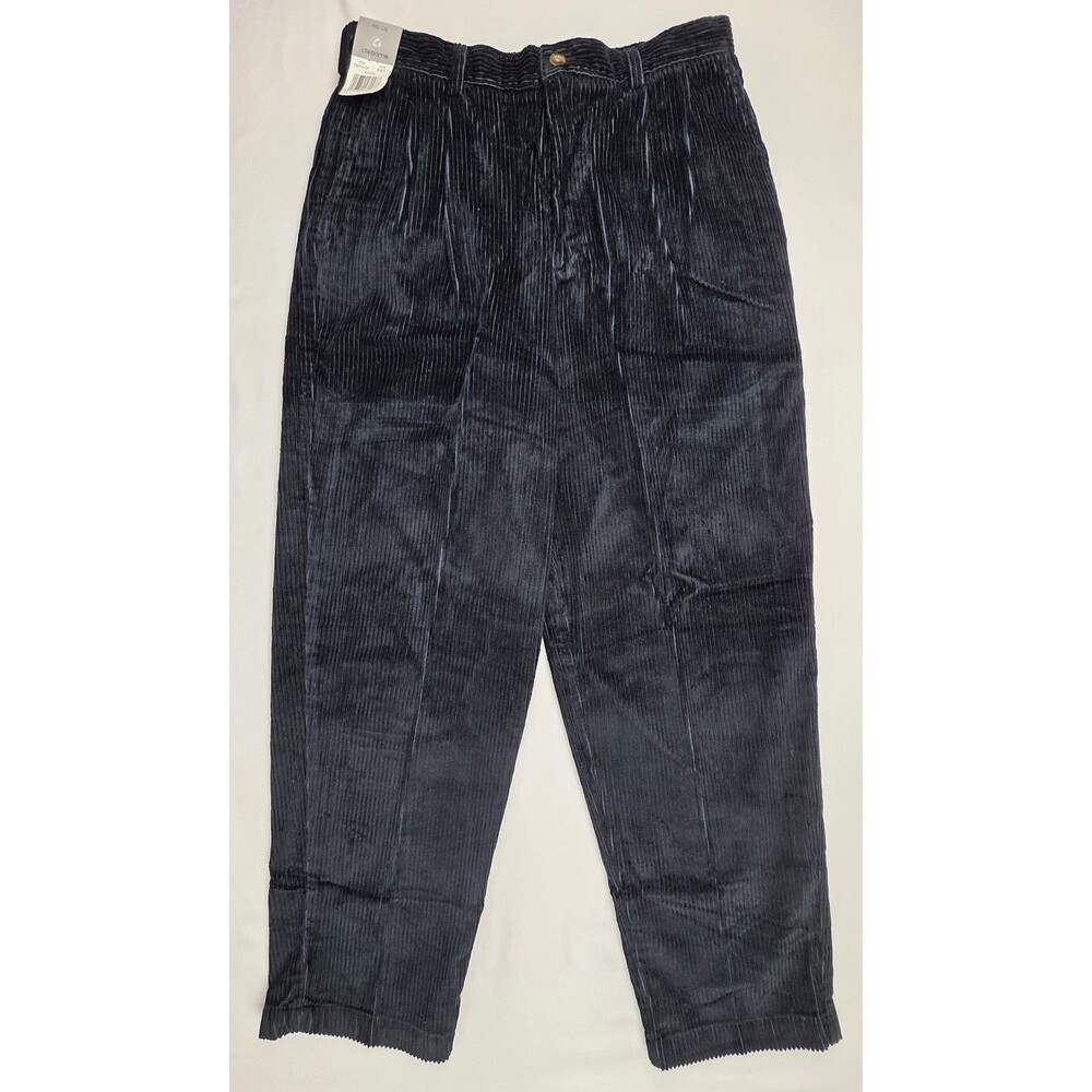 Claiborne Pants Men's Black Wide Wale Corduroy, Pleated Trousers 32x30, Vintage